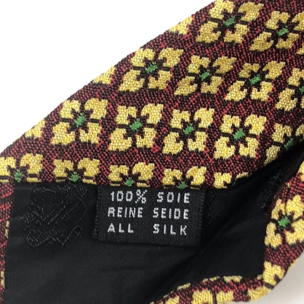 Made In Italy For Nordstrom Tie Men's 100% Silk Yellow Floral Geometric Necktie